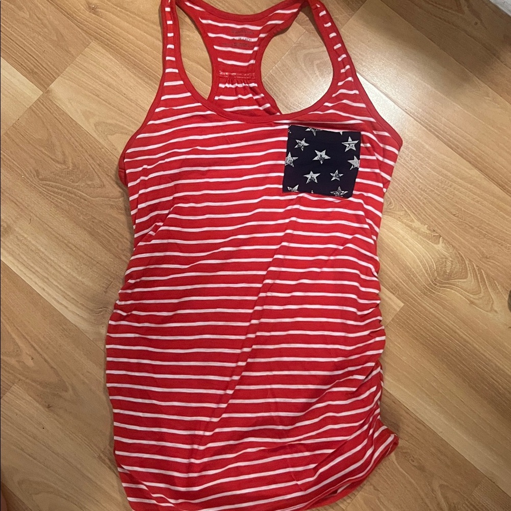 Morherhood Maternity Red and White Striped Tank Top with Star Pocket XS